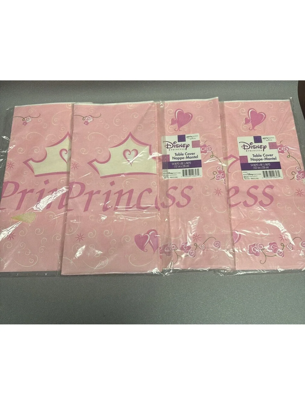 Hallmark Party Express Vtg Disney Princess Ball Table Covers Pink Crown Lot Of 4